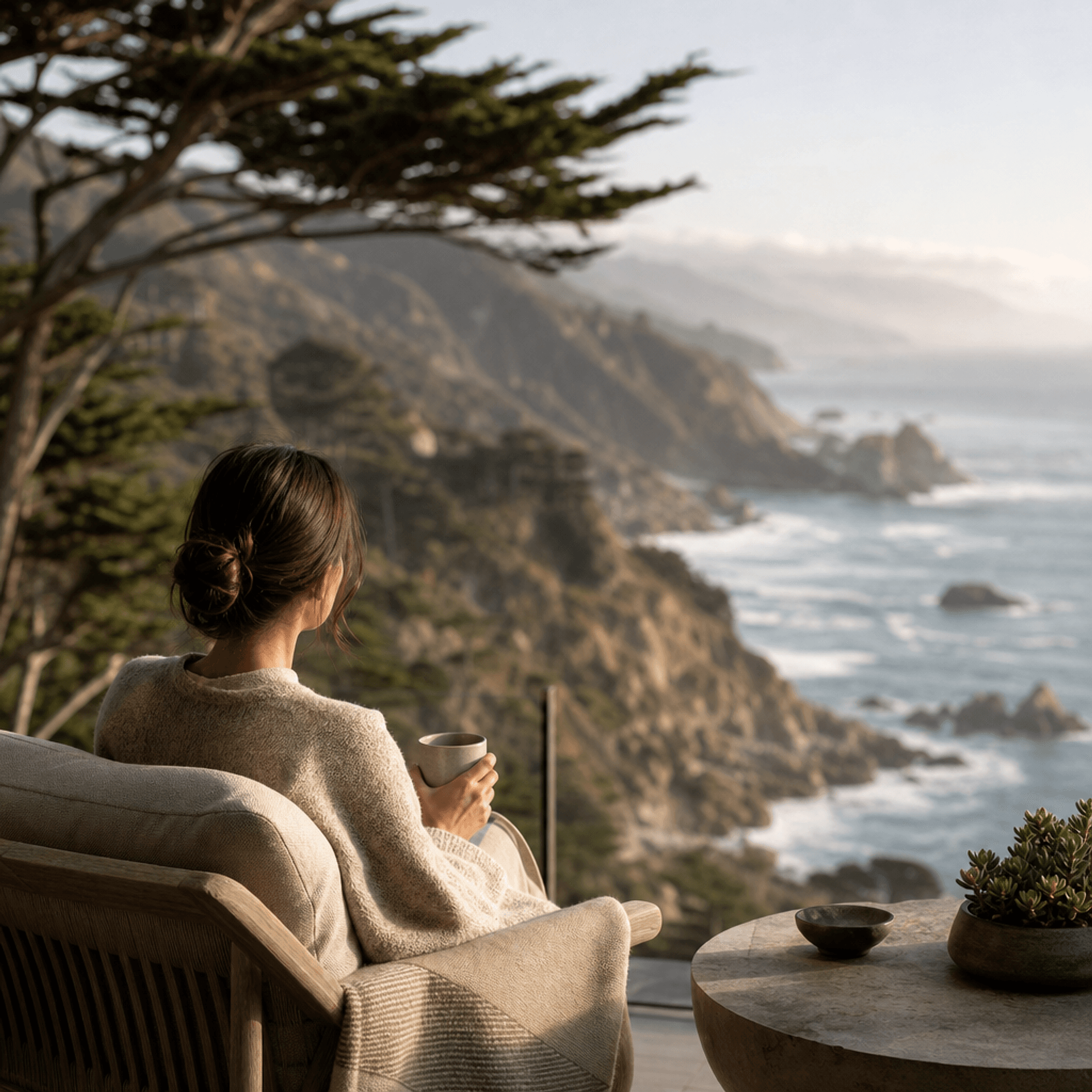 A close detail of the craft and materials at Aster House Big Sur